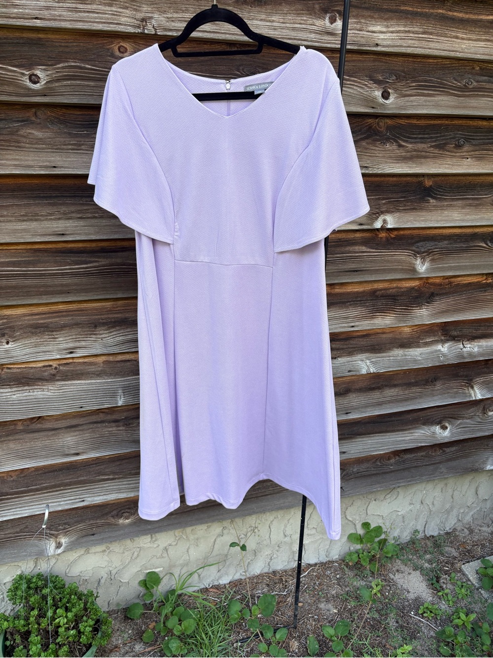 Jessica London Lavender V‑Neck Midi Dress with Flutter Sleeves